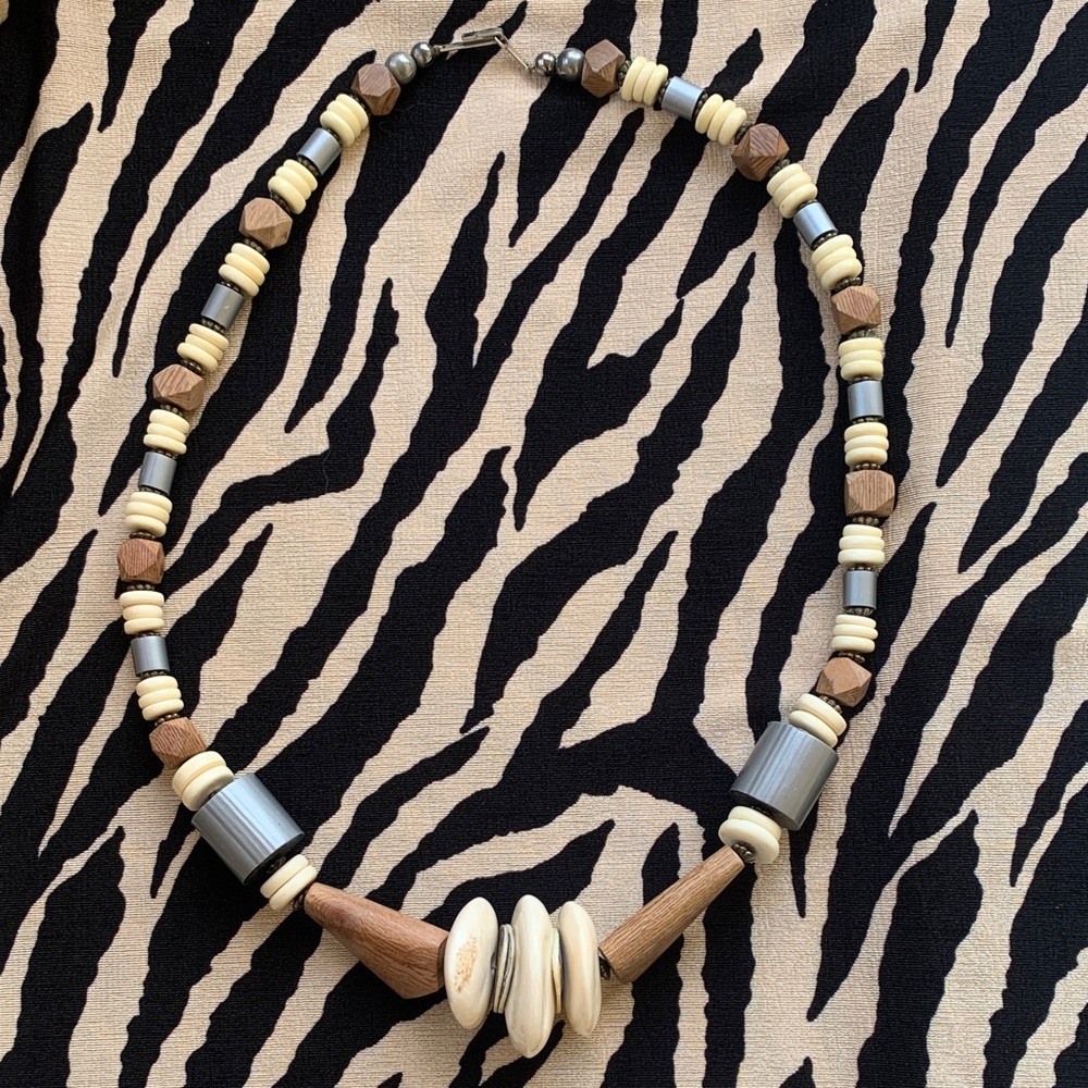 Vintage Bone and Wooden Beaded Necklace